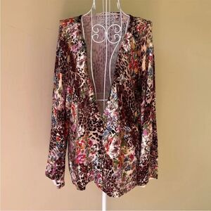 Alberto Makali Leopard Floral Mixed Print Luxe Cardigan Medium